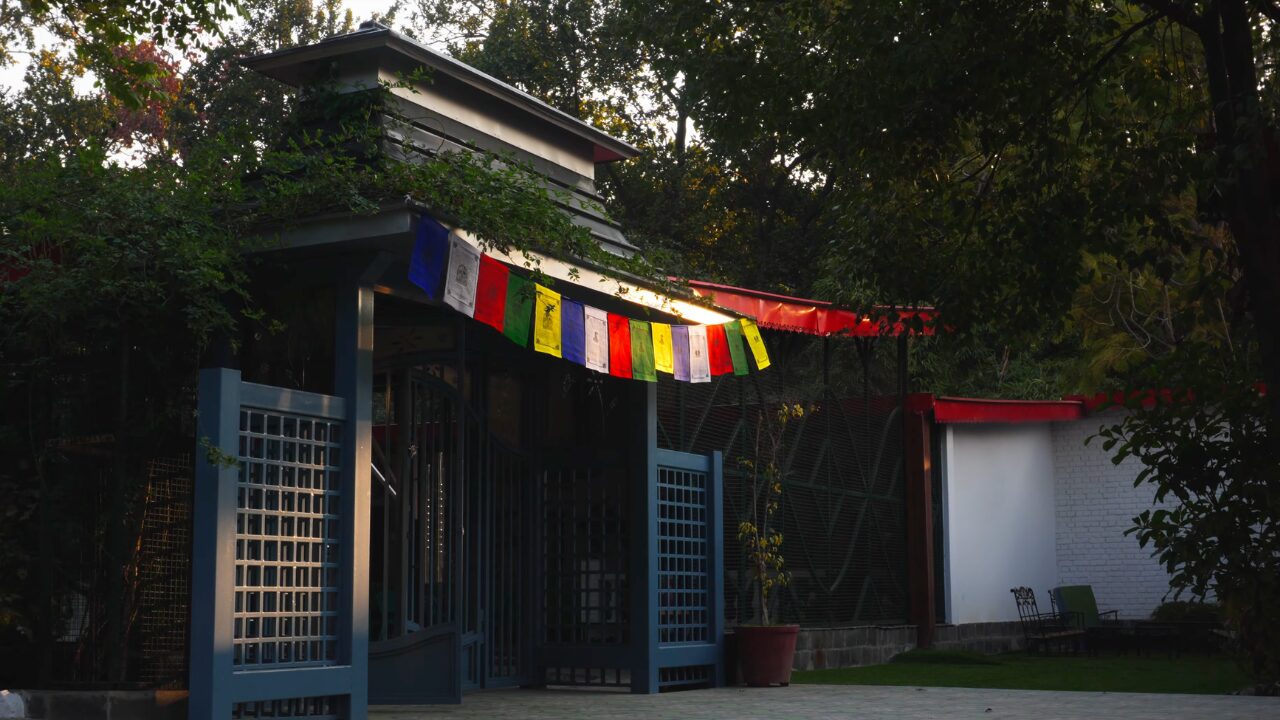 Joy of Evergreen entrance at dusk